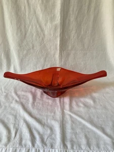 Viking Glass Console Bowl Red Orange Color 16 in L MCM Vintage with Sticker - Picture 1 of 10