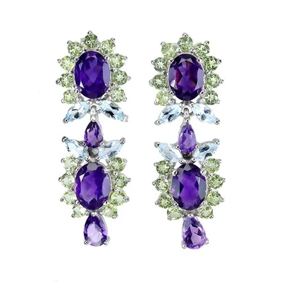 925 Sterling Silver Earrings Amethyst Aquamarine Peridot Gemstone Jewelry - Image 1 of 4
