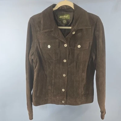 Eddie Bauer Mujer 100% Cuero Genuino Chaqueta Camionero Abrigo Marrón Talla M Foto 1 de 4