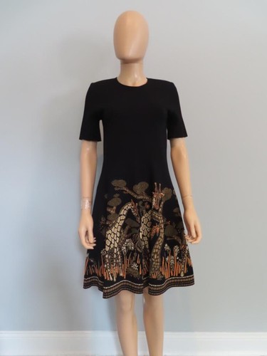 Abito Christian Dior nero giallo stampa giraffa linea A F 40 US 8