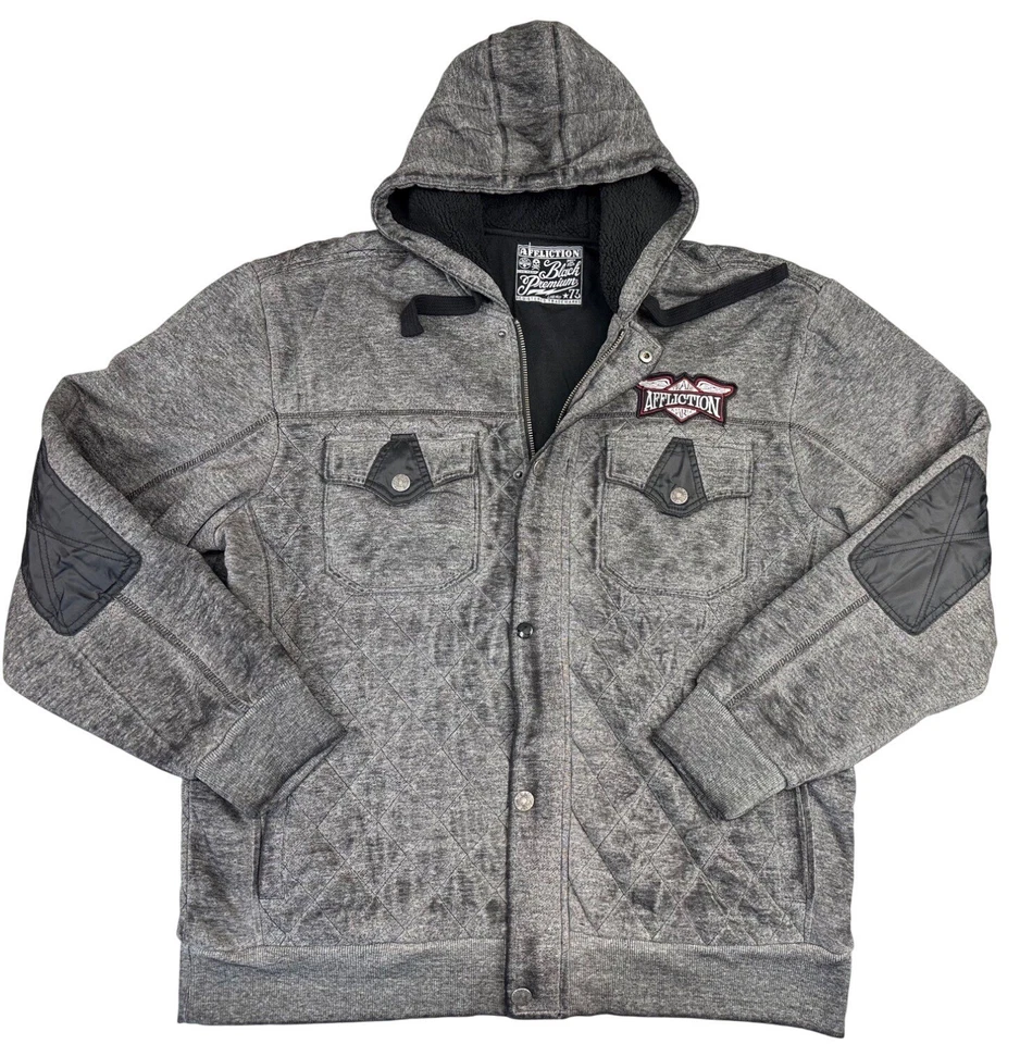 Chaqueta Affliction negra premium acolchada con capucha para hombre gris poliuretano algodón azul Foto 1 de 4