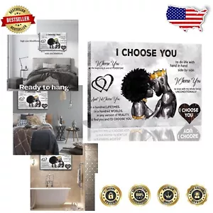 Elegant Framed African American Canvas Prints - Romantic Couple Wall Art - Picture 1 of 8