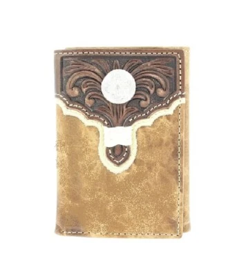 Tony Lama ~ Triple pliegue ~ Superposición de cuero TOOLED ~ Concho plateado ~ Tarjetas de crédito 16 Foto 1 de 3