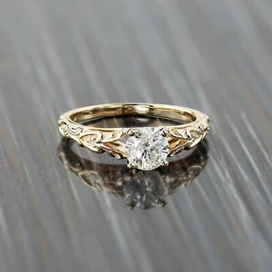 2.30Ct Round Cut Created Diamond Filigree Engagement Ring 14K Yellow Gold Finish - Picture 1 of 4