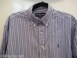 Men's Ralph Lauren Polo Blue/White Stripe 16 - 32/33 Yarmouth Long Sleeve Shirt - Picture 1 of 3