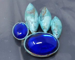 Vintage Couture Pop Art Clear Blue Acrylic Lucite Large Cabochon Abstract Brooch - Picture 1 of 2