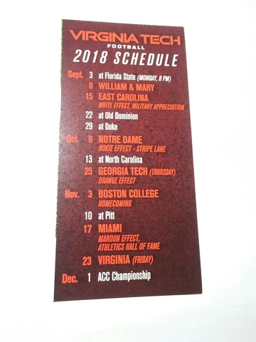 2018 Virginia Tech Hokies Football Season Ticket Schedule Cover