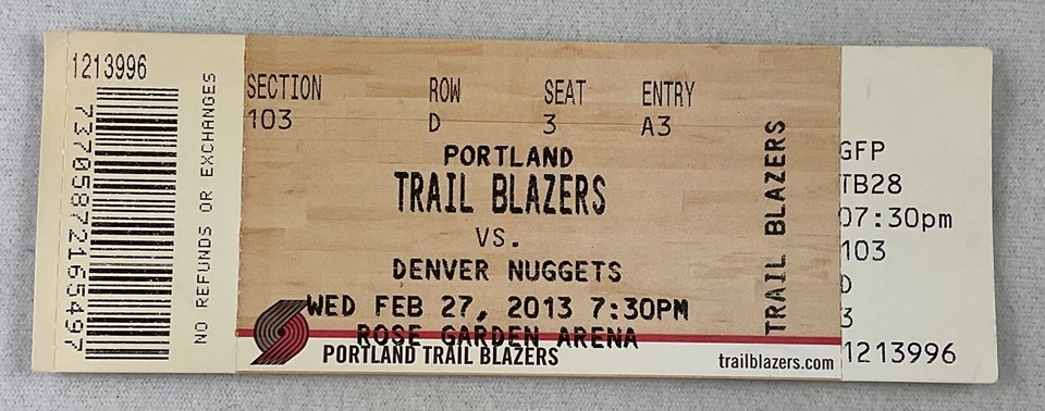 Ingresso NBA 2013 27/02 Denver Nuggets at Portland Blazers - Andre Iguodala 29 pts - Imagem 1 de 1