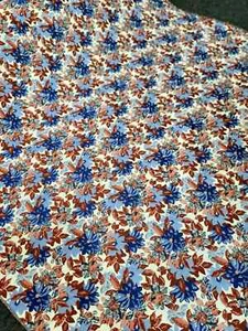 Fabric Sold By The Yard Chenille Brocade Floral Flowers Blue Orange Upholstery  - Picture 1 of 10