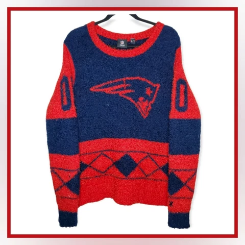 NFL TEAM APPAREL Men's Medium Red & Blue PATRIOTS Fuzzy Fleece Sweater Cover