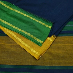 Vintage Sari blau reine Baumwolle handgewebt Sari Zari 5 Yard Handarbeit Stoff ethnisch weich - Bild 1 von 24