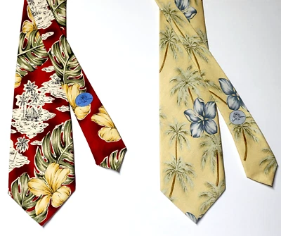 2 corbatas Tommy Bahama para hombre con patrón floral 100 % seda 57" 4" de ancho hawaianas Foto 1 de 4
