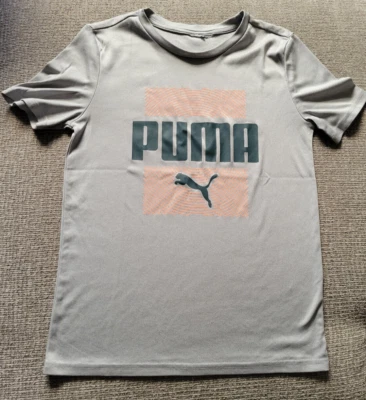 PUMA Gray/Orange Logo Stretch Short-Sleeve Athletic Tee T-Shirt Boys/Youth S - Image 1 of 4