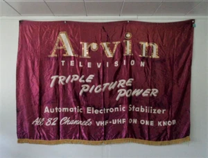 orig. 1950's Arvin Industries ARVIN TELEVISION Huge 64X45 *Fringed Banner-Sign* - Picture 1 of 8