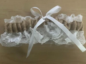 NEW Jute Burlap Lace Rustic Country Theme Wedding Bridal Garter - Picture 1 of 4
