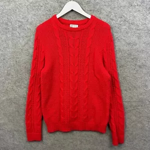 REISS Jumper Womens Medium Red Cable Knit Sweatshirt Sweater Crew Wool Blend - Picture 1 of 10