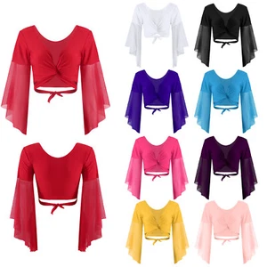 Women's 3/4 Flared Sleeve Lace-Up Ballroom Latin Belly Dance Top Shirts AU - Picture 1 of 78