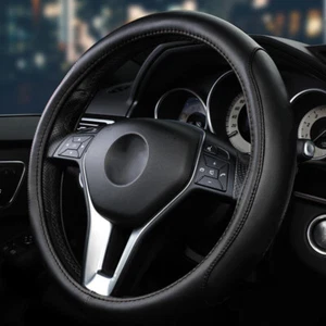 For Mercedes-Benz Genuine Leather Black 38cm/15inch Steering Wheel Cover - Picture 1 of 5