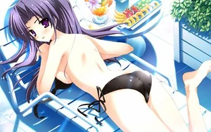 Anime girls looking back at viewer purple hair eyes Playmat Gaming Mat Desk - Picture 1 of 1