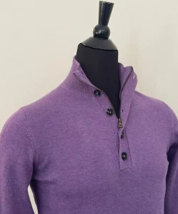 New Hugo Boss Unisex Sweater L size Purple Blue Wool Half Zip Buttons Pullover - Picture 1 of 7