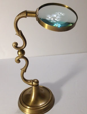 Vintage Ornate Desk Top Magnifying Glass Brass By Global Views 10.5" Rare - Image 1 of 4