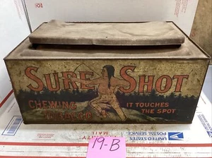 Antique Sure Shot Tin Tobacco advertising Cigar Humidor Primitive Indian Cowboy - Picture 1 of 24