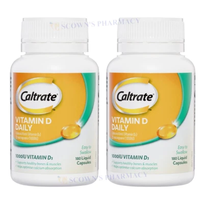 2 x Caltrate Vitamina D Diaria 1000UI Vitamina D3 Ayuda a la Absorción de Calcio 180 Cápsulas Foto 1 de 4