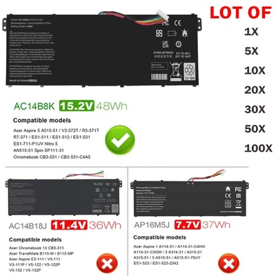💖LOTE DE BATERÍA AC14B8K para Acer Chromebook CB5-311 CB3-531 CB5-571 4ICP5/57/80 Foto 1 de 4