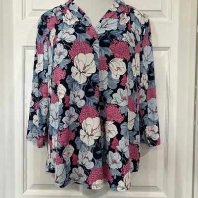 Charter Club Elastizado Carrera Bufanda Cuello en V Túnica Top Blusa Estampado Floral XL Foto 1 de 4