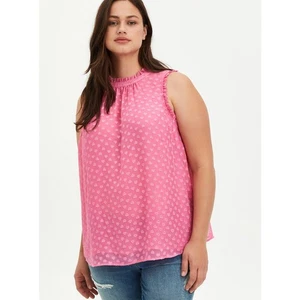 Torrid Size 0X Azalea Pink Heart Clip Dot Print Mock Neck Sleeveless Blouse - Picture 1 of 12