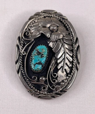 SSI Turquoise Bolero  Tie Slide Bolo Clip Leaf Flower Design - Image 1 of 4