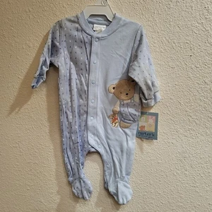 Vtg Carters Baby Boy Outfit Blue Teddy Bear One-piece 0-3 Months 100% Cotton - Picture 1 of 5