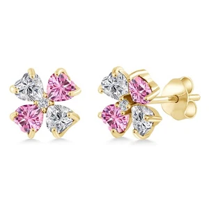 1.95 Cttw 18K Yellow Gold Plated Silver Earrings Lab Grown Diamond and Pink - Picture 1 of 3
