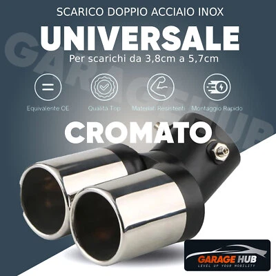 ➡️➡️Terminali Doppio Scarico INOX Auto 62mm Curva per Scarichi da 3,8cm a 5,7cm - Immagine 1 di 4
