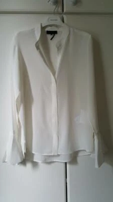 Nueva Blusa Donna Karan Nueva York Cuello Mandarín Manga Campana Seda en Blanco Talla S Foto 1 de 4