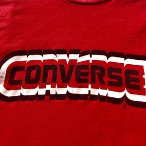 T-shirt Converse vintage anni 70 rossa USA punto singolo Med 38-40 Groovy Spellout - Foto 1 di 12