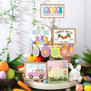 12 Pieces Easter Tiered Tray Decor Farmhouse Tiered Tray Spring Decor Mini Bunny - Picture 1 of 12