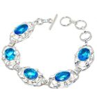 Swiss Blue Topaz Gemstone Handmade 925 Sterling Silver Jewelry Bracelet Se 7-8&quot;