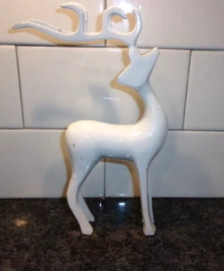 REINDEER HOLIDAYS - METAL - WHITE - MID CENTURY VINTAGE - 12" - Picture 1 of 3