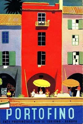 Portofino Italy  Vintage europe Travel Poster art painting Print on canvas - Image 1 of 4