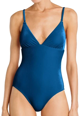 NUEVO ROBIN PICCONE 'Roxy' Terciopelo Triángulo Una Pieza Traje de Baño Talla 8 Azul Profundo $178 Foto 1 de 4