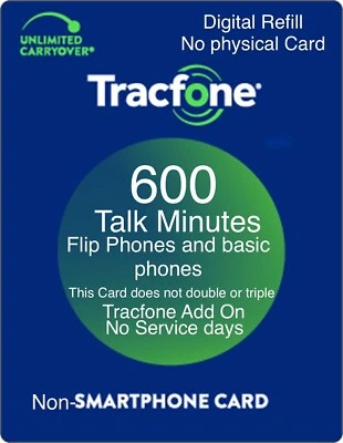 TracFone 600 Minutes Prepaid Add On Refill Card, for Flip Phones & Basic Phones - Image 1 of 3