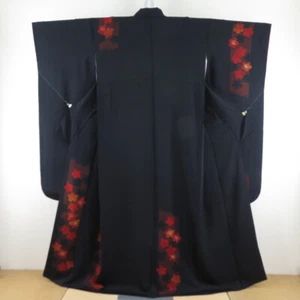Kimono Furisode seta motivo fiori di ciliegio nero 63,0 pollici - Foto 1 di 11