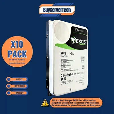 Lot of 10 Seagate Exos X20z 20TB ST20000NM001J 7.2k 3.5" SATA 6Gb/s SMR Ent HDD - Image 1 of 4