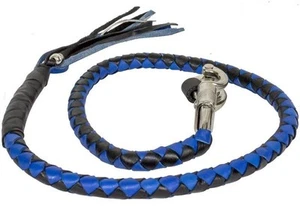 42" Leather Motorcycle Get Back Whip for Handlebar Biker, Black & Blue - Picture 1 of 1