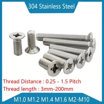 Tornillos de máquina avellanados A2 acero inoxidable Phillips pernos de cabeza M1.0 M2-M10 Foto 1 de 4