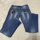 Desigual Boyfriend Mermaid Lady Embroidered Distressed Jeans Size 24 Blue