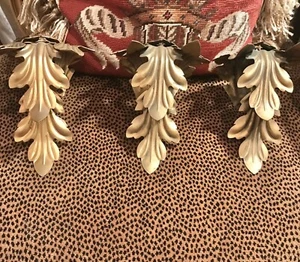 3 LARGE METAL DRAPERY HOLDERS: SCARF OR ROD, GOLD ACANTHUS LEAF; 8.5x6”FABULOUS! - Picture 1 of 9