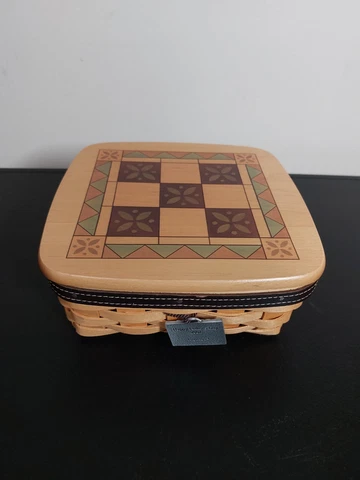 Longaberger 2001 Tic Tac Toe Fathers Day Basket w/ Lid Game Pieces and Liner Cover