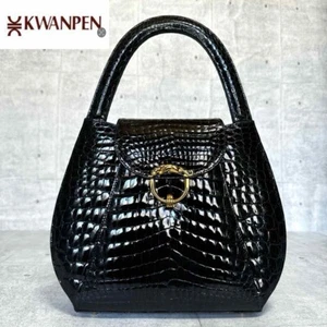 KWANPEN Ladies Handbag Tote Bag Shoulder Black Leather Gold Hardware Used Japan - Picture 1 of 10